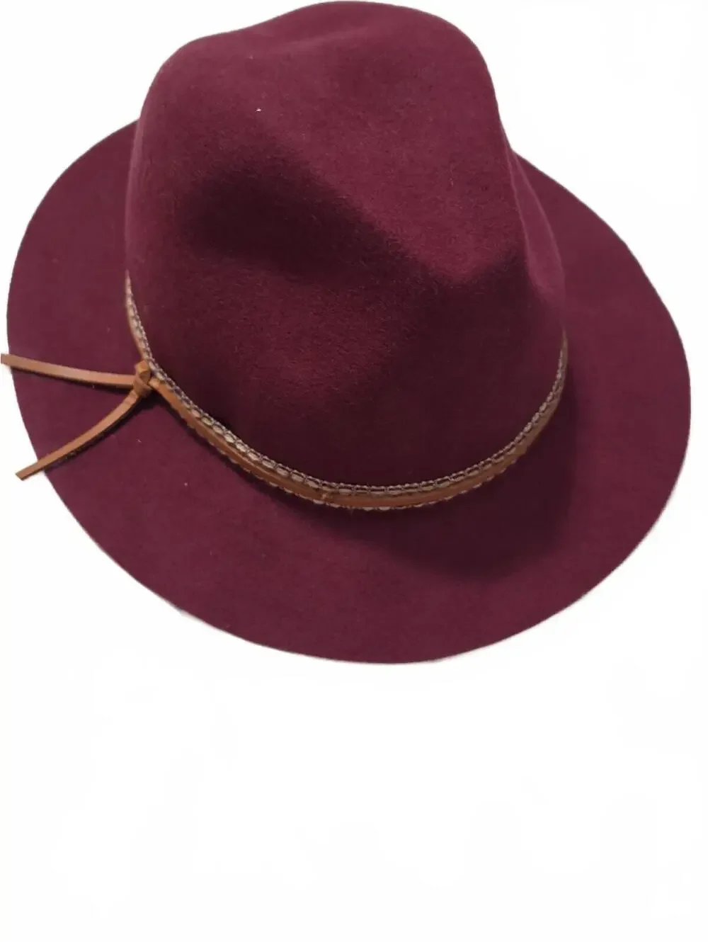 Anna and Ava 100% wool felt fedora Burgundy Hat With Leather Band